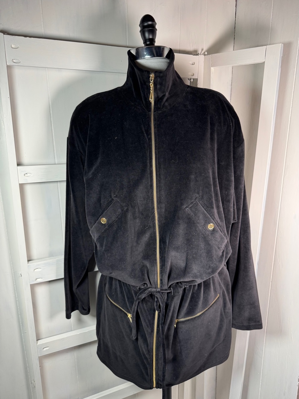 Vtg NWT JH Collectibles VELVET Cotton Safari Style Jacket Batwing Sleeves Large